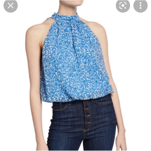 Alice + Olivia Tops - Alice & Olivia Maris Blue Floral Halter Top Tie Back Sleeveless Blouse XS